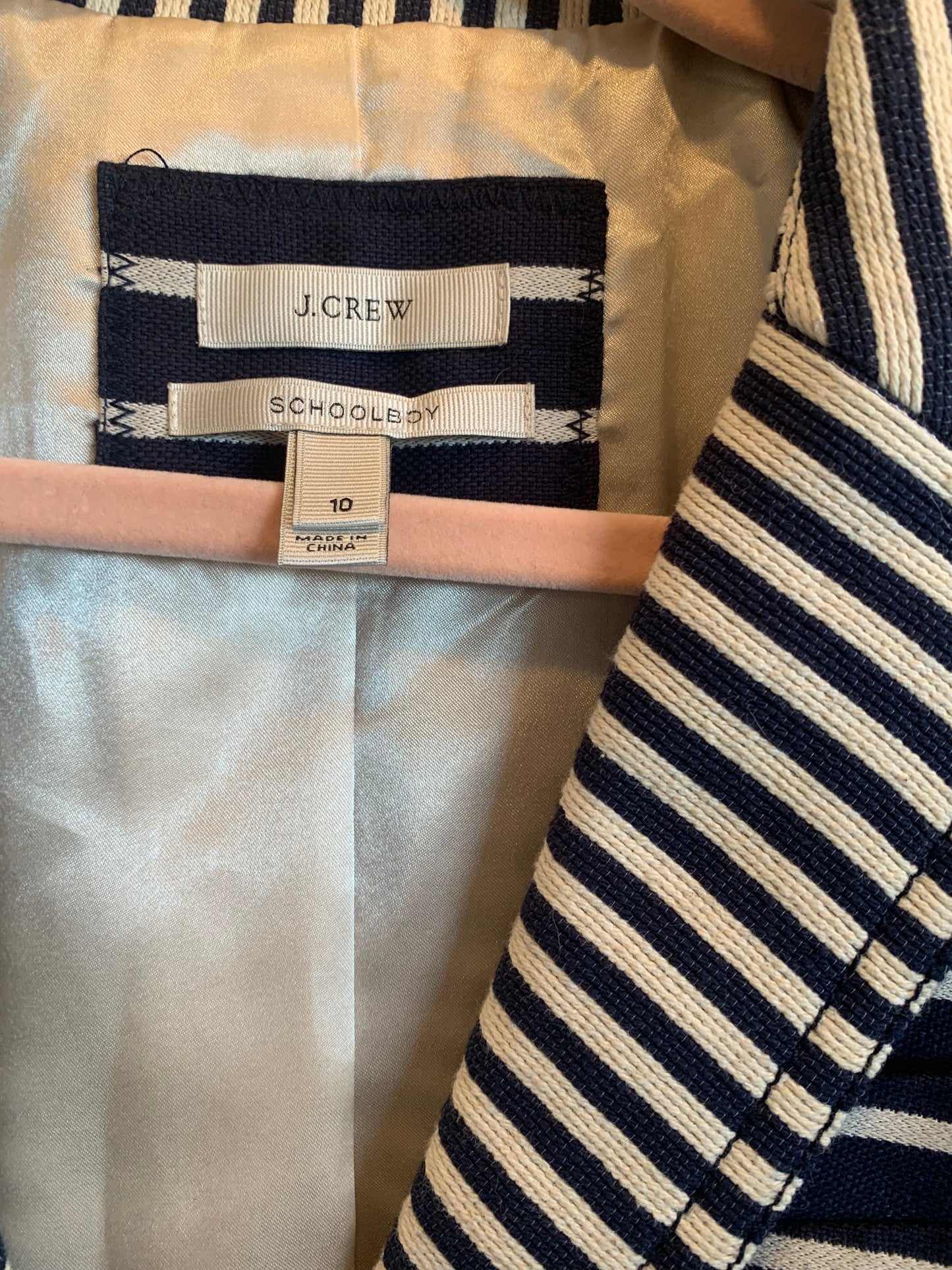 J. Crew Nautical Navy Striped Blazer Size 10. Close up of tag.