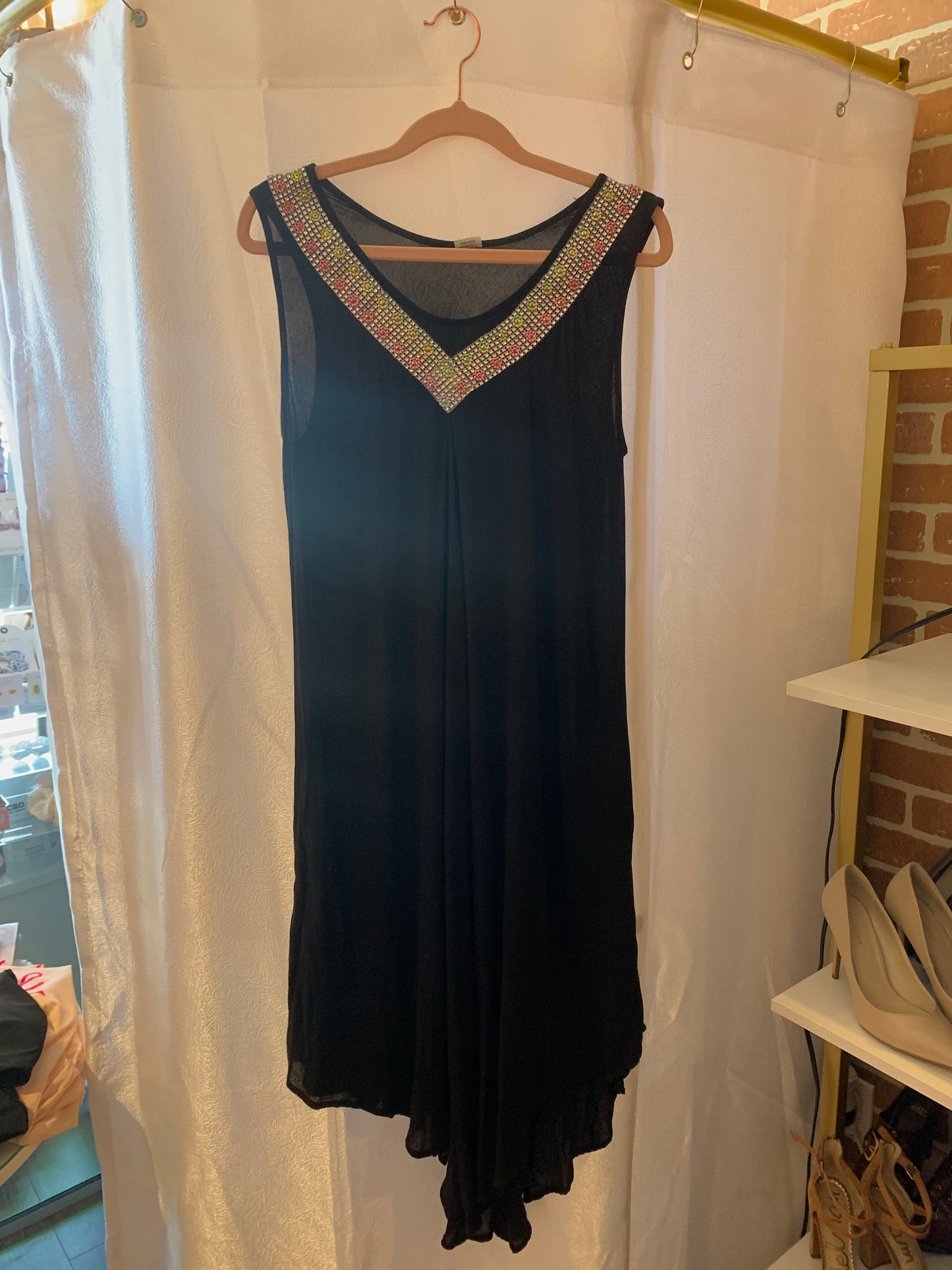 One Size Black Dress with Rhinestones Made in India