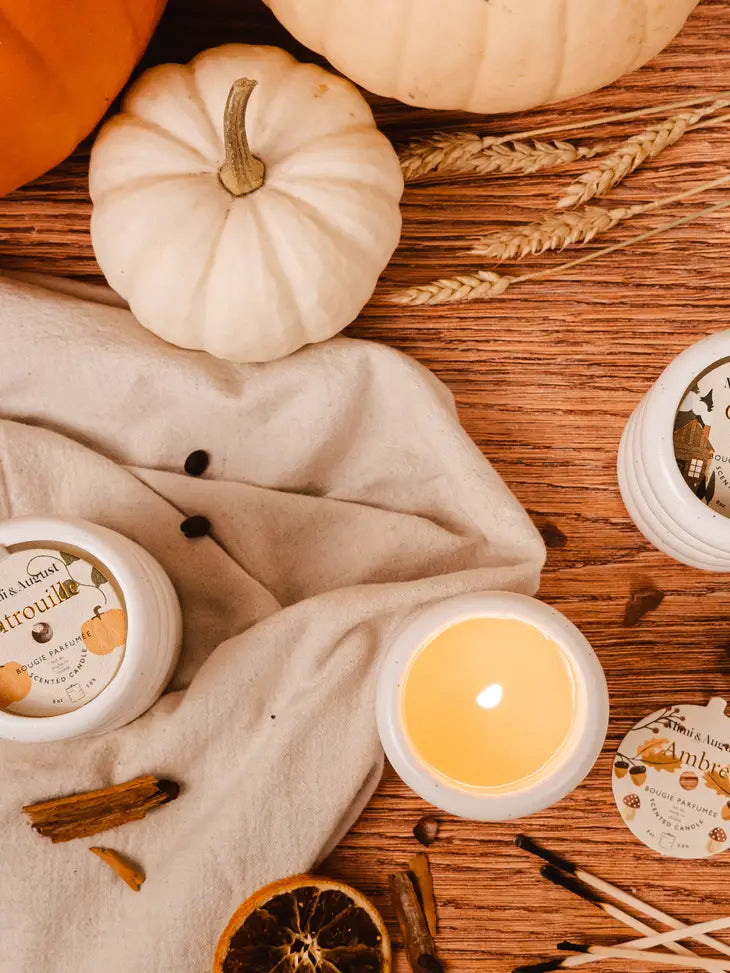 8 ounce Reusable Cream Speckled Candle and Holder