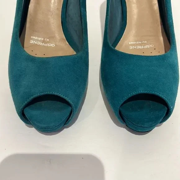 Rockport Teal Suede Peep Toe Platform Heels Size 7