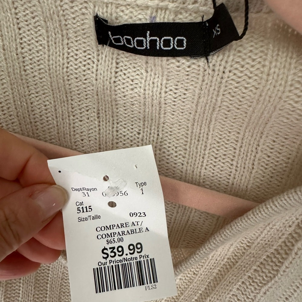 Boohoo Tan Off-the-Shoulder Sweater Size XS