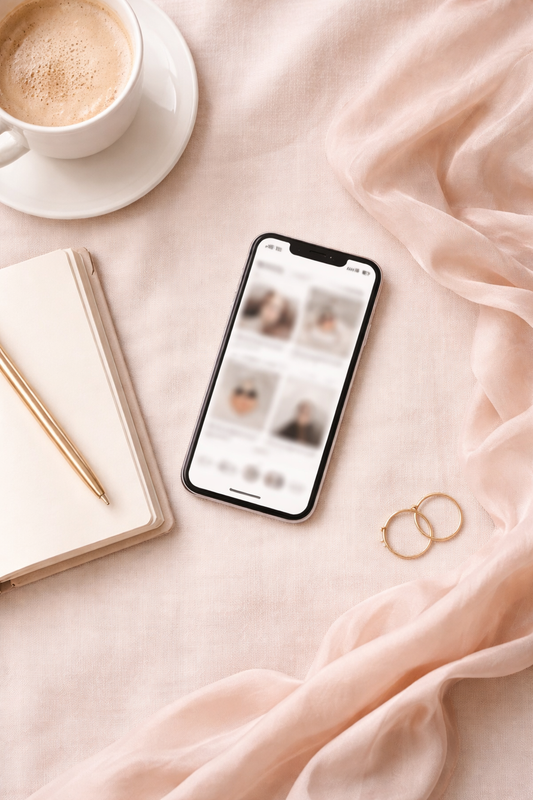 Minimal neutral wardrobe flat lay representing intentional shopping and mindful purchasing decisions.