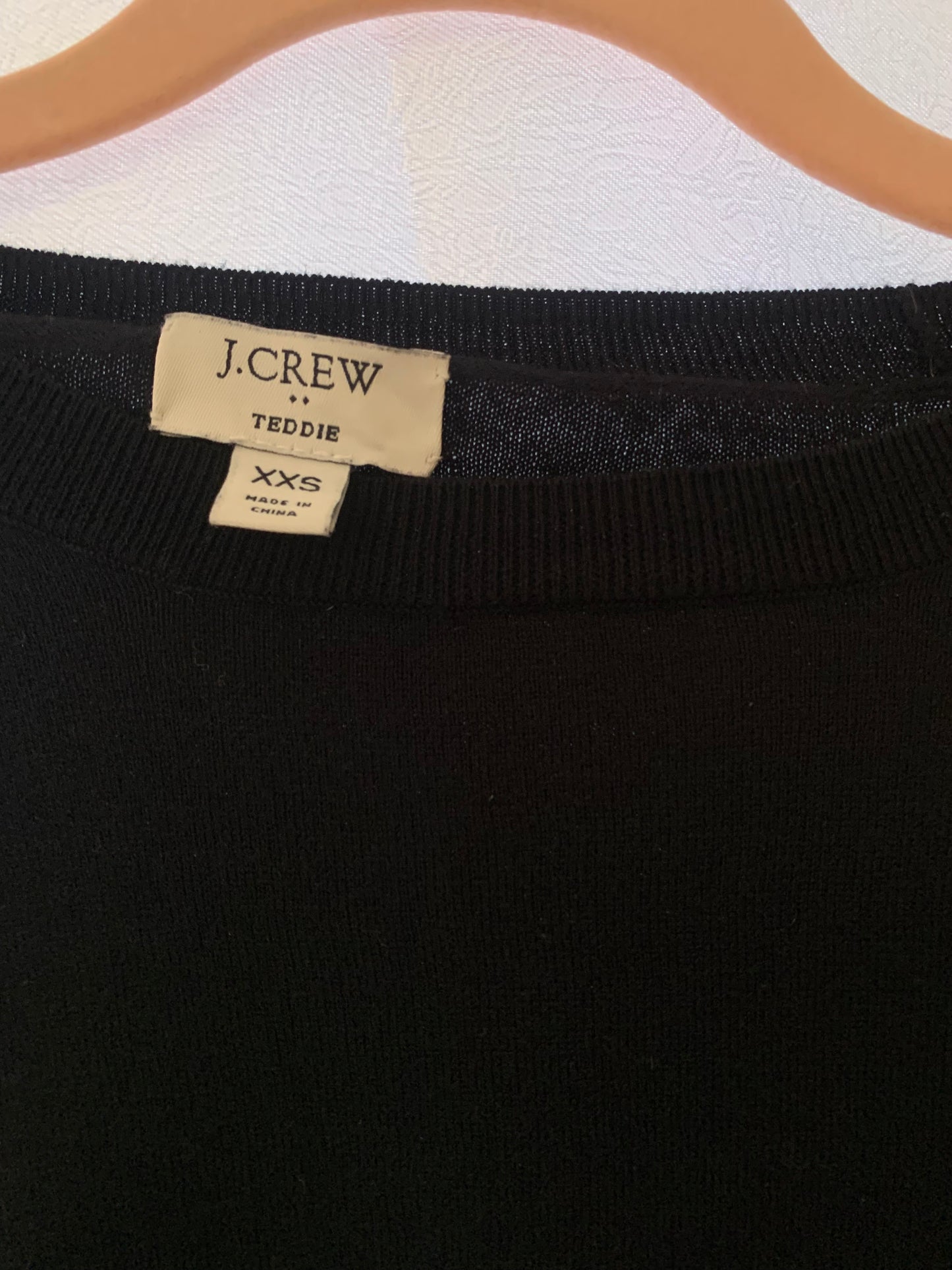 J.Crew Black Long Sleeve Teddie Shirt Size XXS. Close up of tag. 