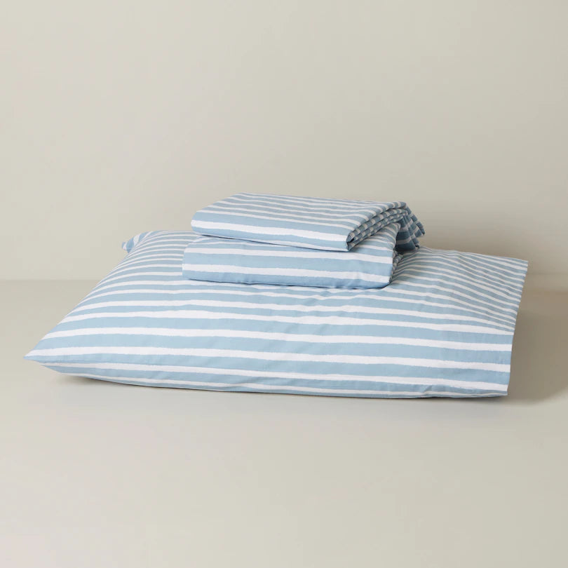 Organic Cotton Sheet Set, Double/Full Blue Stripe