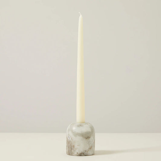 DUAL FUNCTION TAPER/TEALIGHT CANDLE HOLDER, LARGE WHITE MARBLE