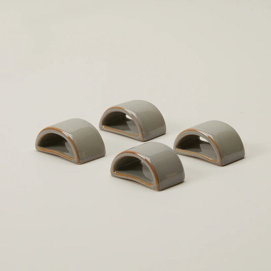 SET OF 4 STONEWARE HALF-CIRCLE NAPKIN RINGS -  SAHARA or BISQUE