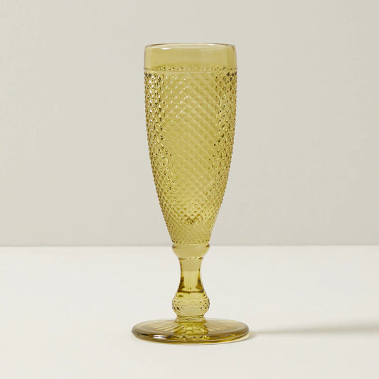 Pressed Champagne Glass - Olive Green