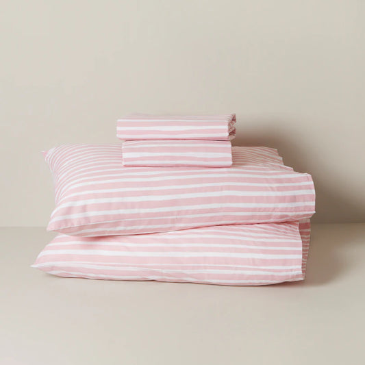 Organic Cotton Sheet Set, Double/Full Pink Stripe