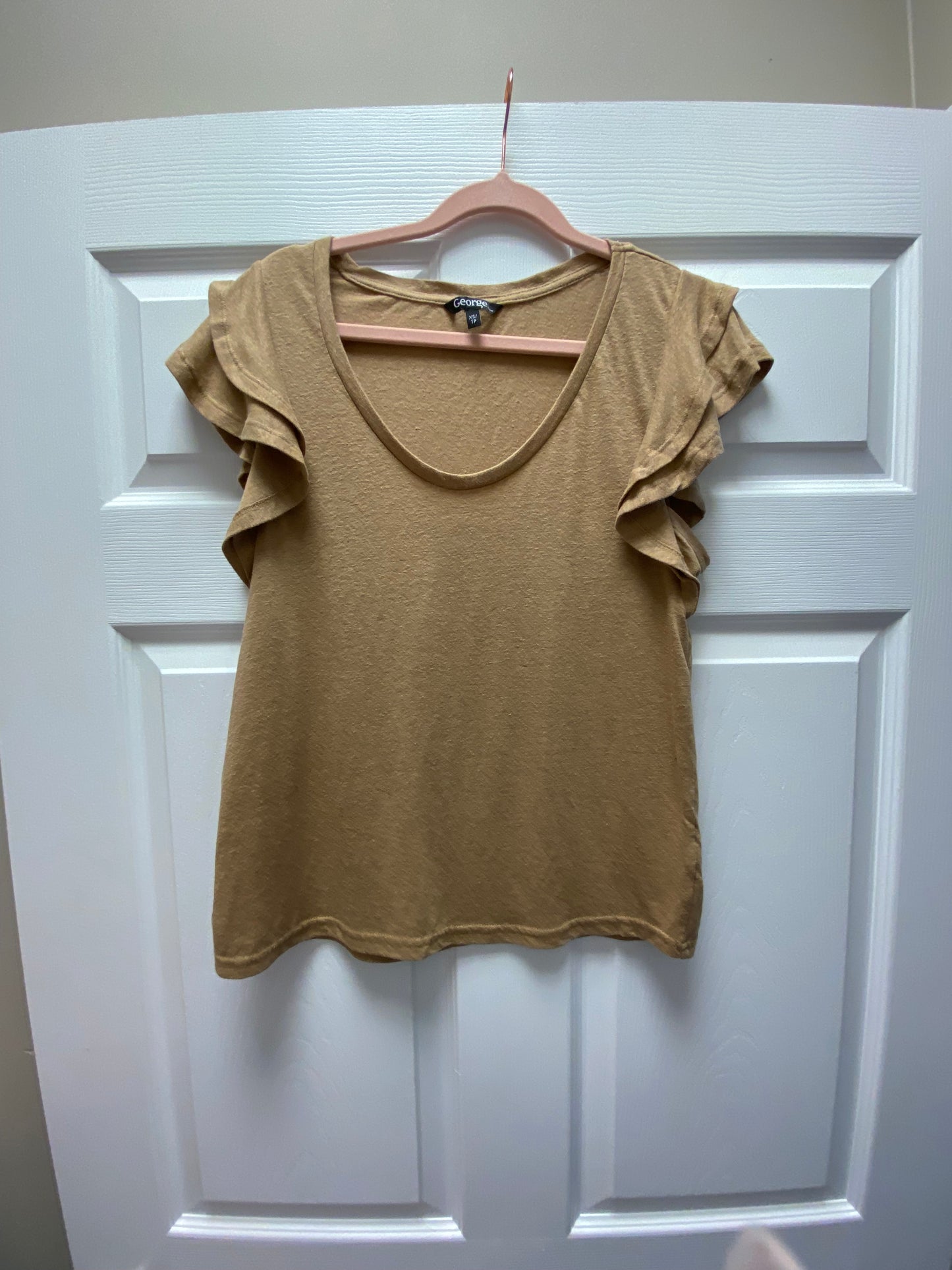 George XS Ruffle Brown Sleeve Top NWT