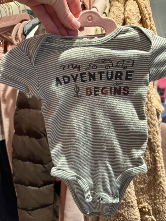 Adventure Begins Baby Striped Onesie
