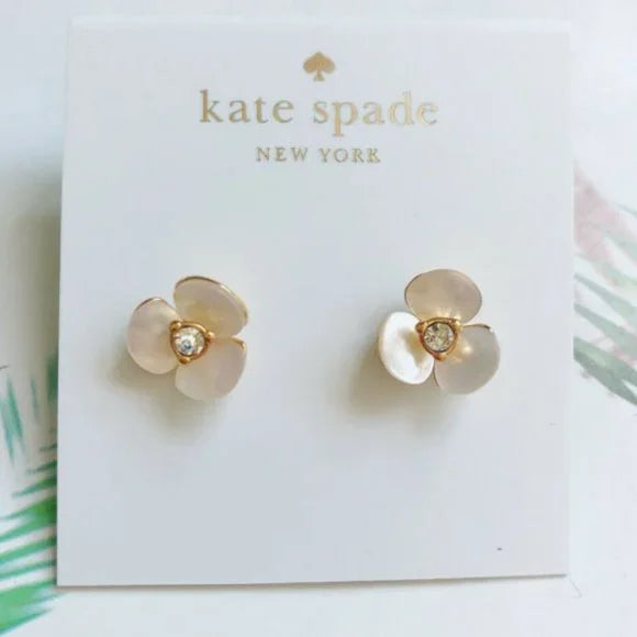 Kate Spade Gold-Tone Cream Disco Pansy Flower Studs Earrings NWT