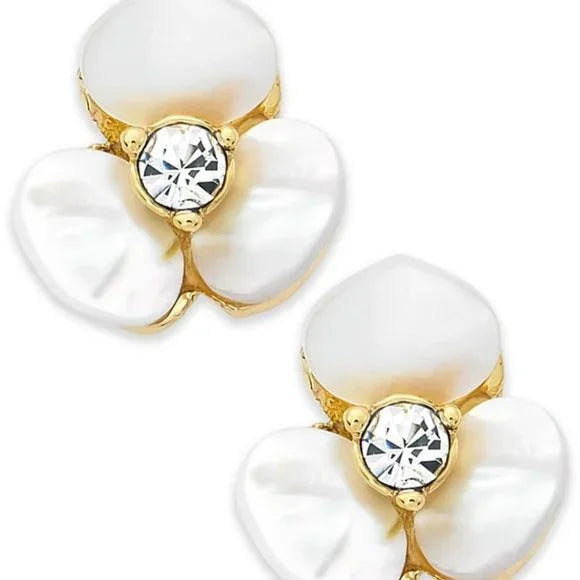 Kate Spade Gold-Tone Cream Disco Pansy Flower Studs Earrings NWT