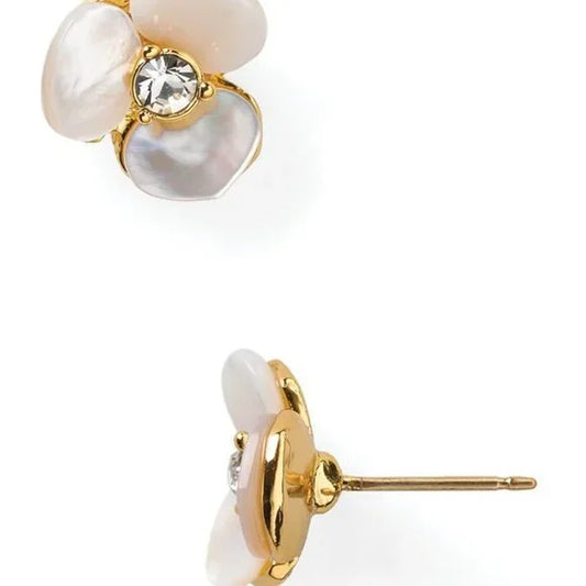Kate Spade Gold-Tone Cream Disco Pansy Flower Studs Earrings NWT