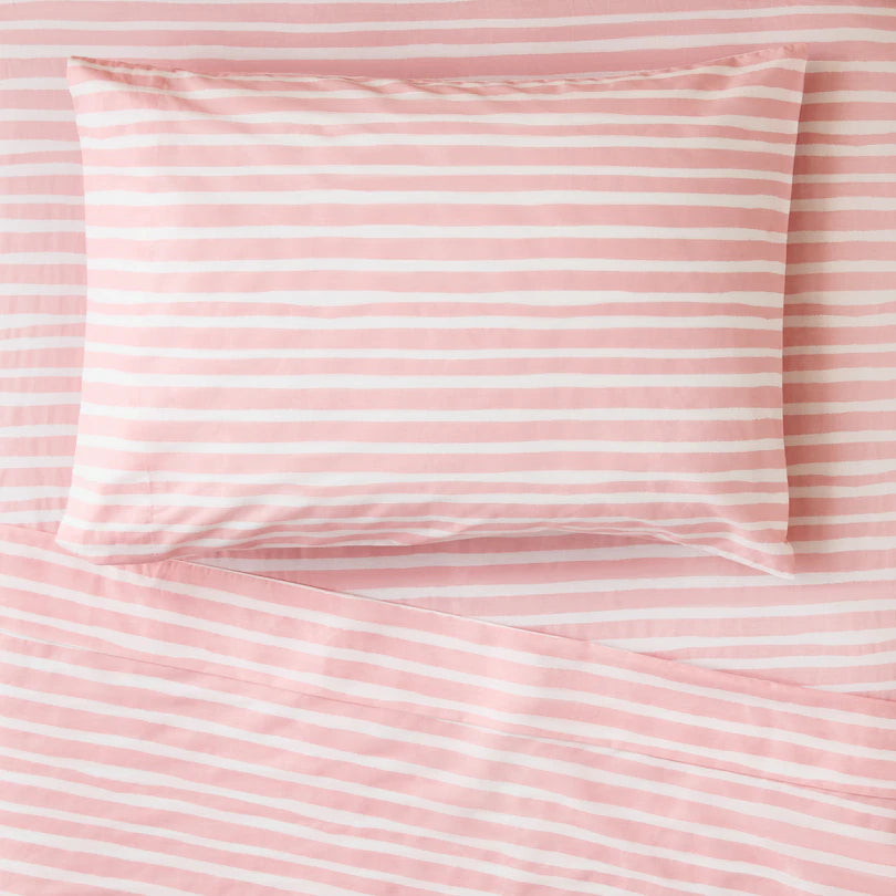 Organic Cotton Sheet Set, Double/Full Pink Stripe