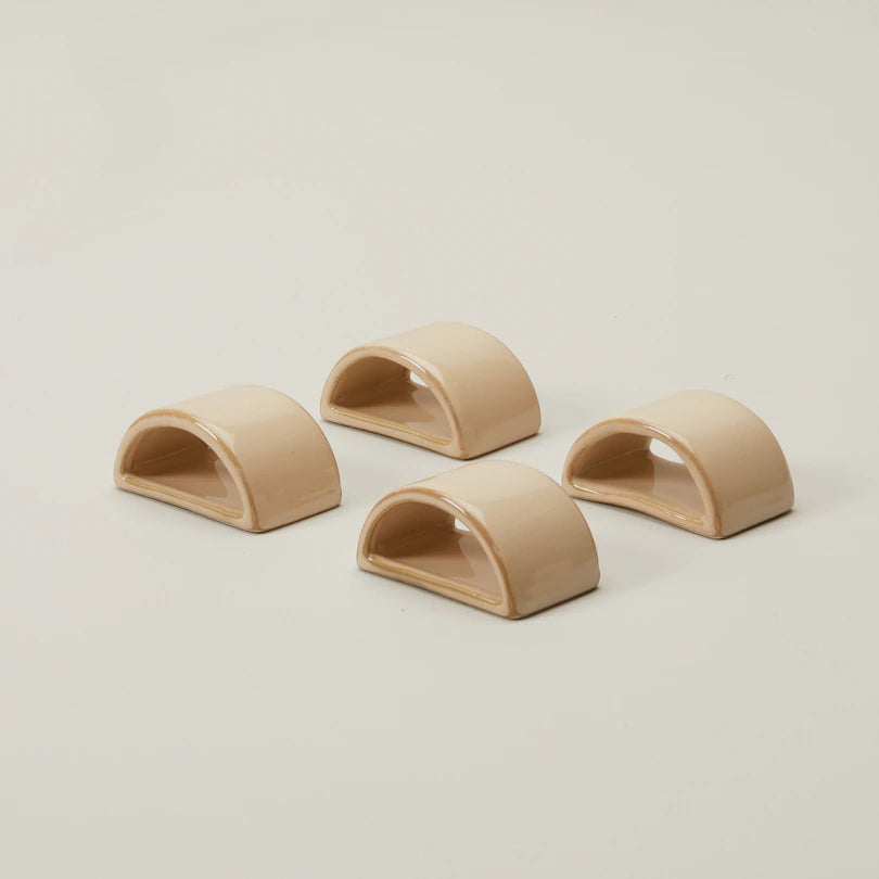 SET OF 4 STONEWARE HALF-CIRCLE NAPKIN RINGS -  SAHARA or BISQUE