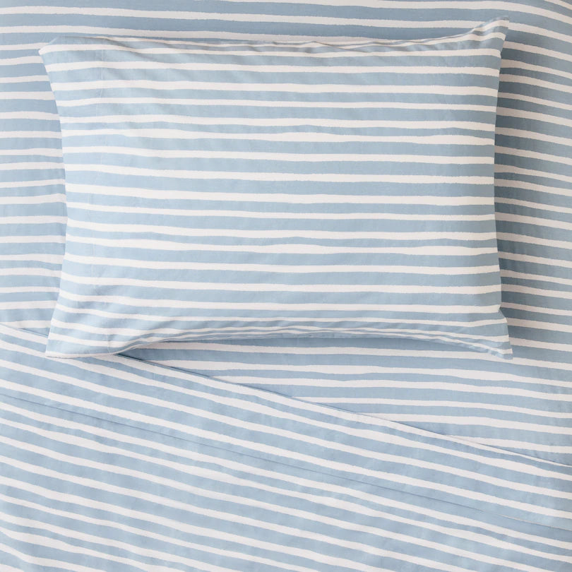 Organic Cotton Sheet Set, Double/Full Blue Stripe