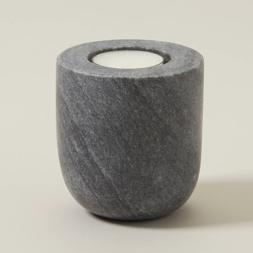 DUAL FUNCTION TAPER/TEALIGHT CANDLE HOLDER, LARGE GREY MARBLE