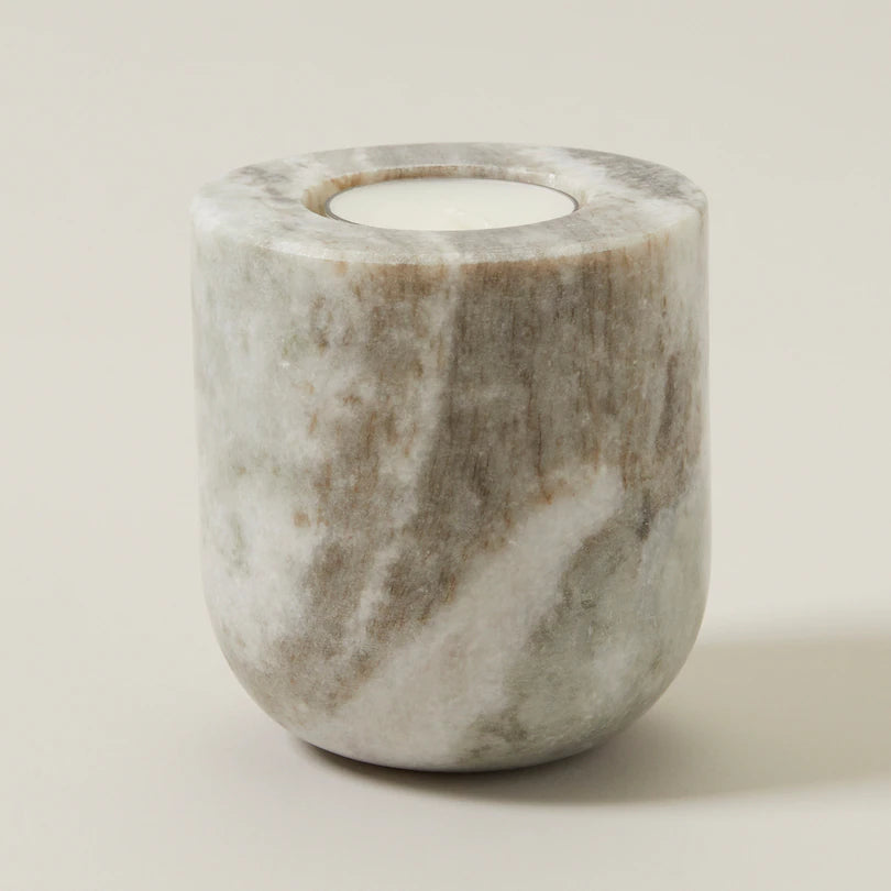 DUAL FUNCTION TAPER/TEALIGHT CANDLE HOLDER, LARGE WHITE MARBLE