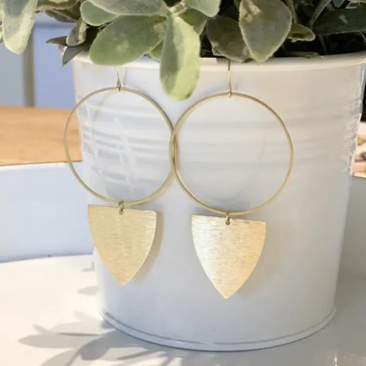 Large Hoop Earrings With Pyramid | Brass