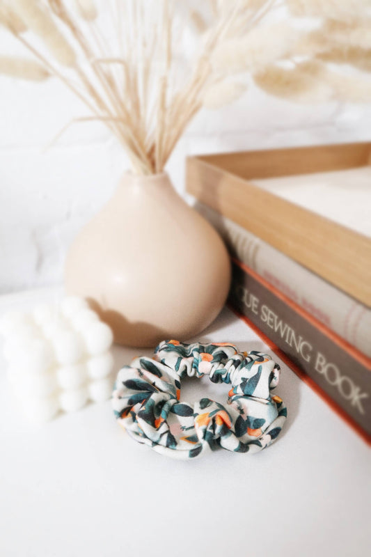 Freon Collective Hair Scrunchie with Sage Citrus Pattern. 