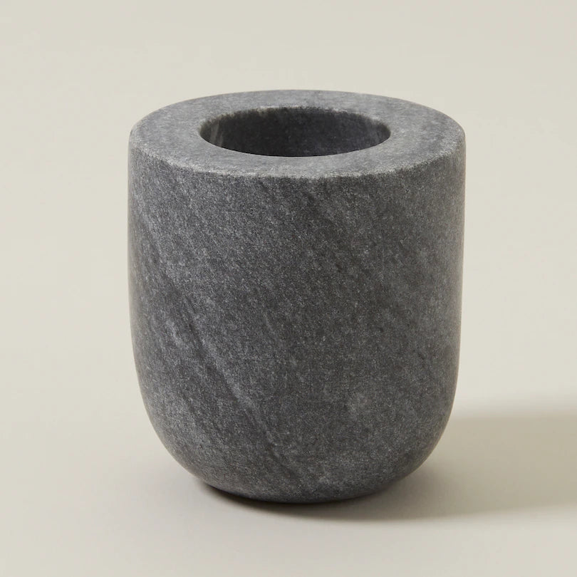 DUAL FUNCTION TAPER/TEALIGHT CANDLE HOLDER, LARGE GREY MARBLE