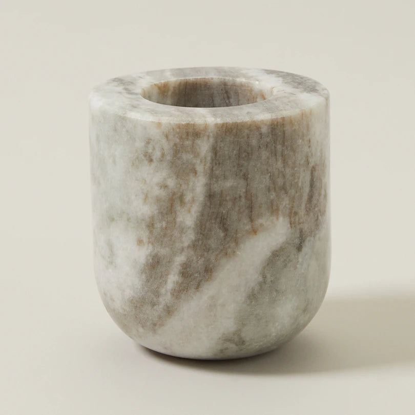 DUAL FUNCTION TAPER/TEALIGHT CANDLE HOLDER, LARGE WHITE MARBLE