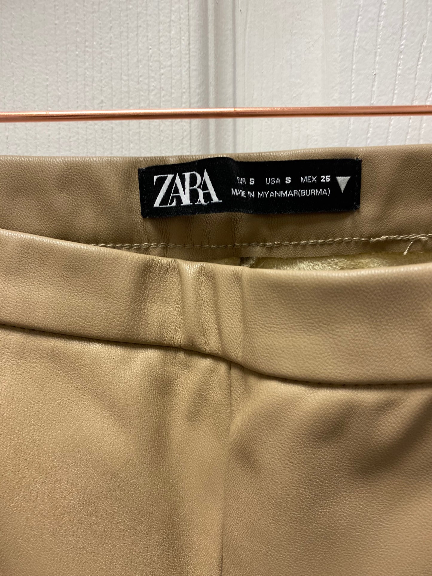 Zara Tan Faux Leather Pants Sz S