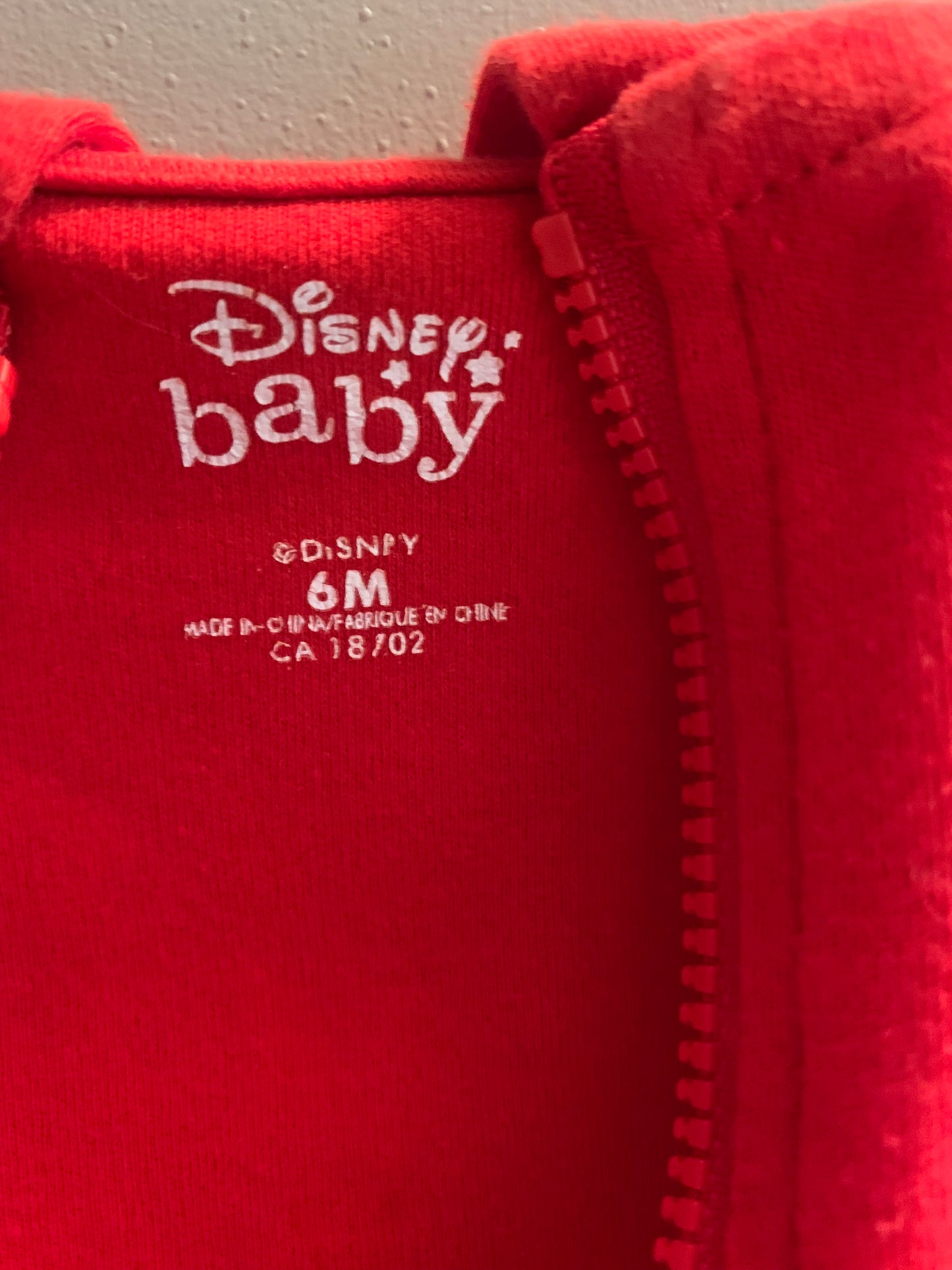 Mickey Mouse Red Baby Hoodie Sz 6 months