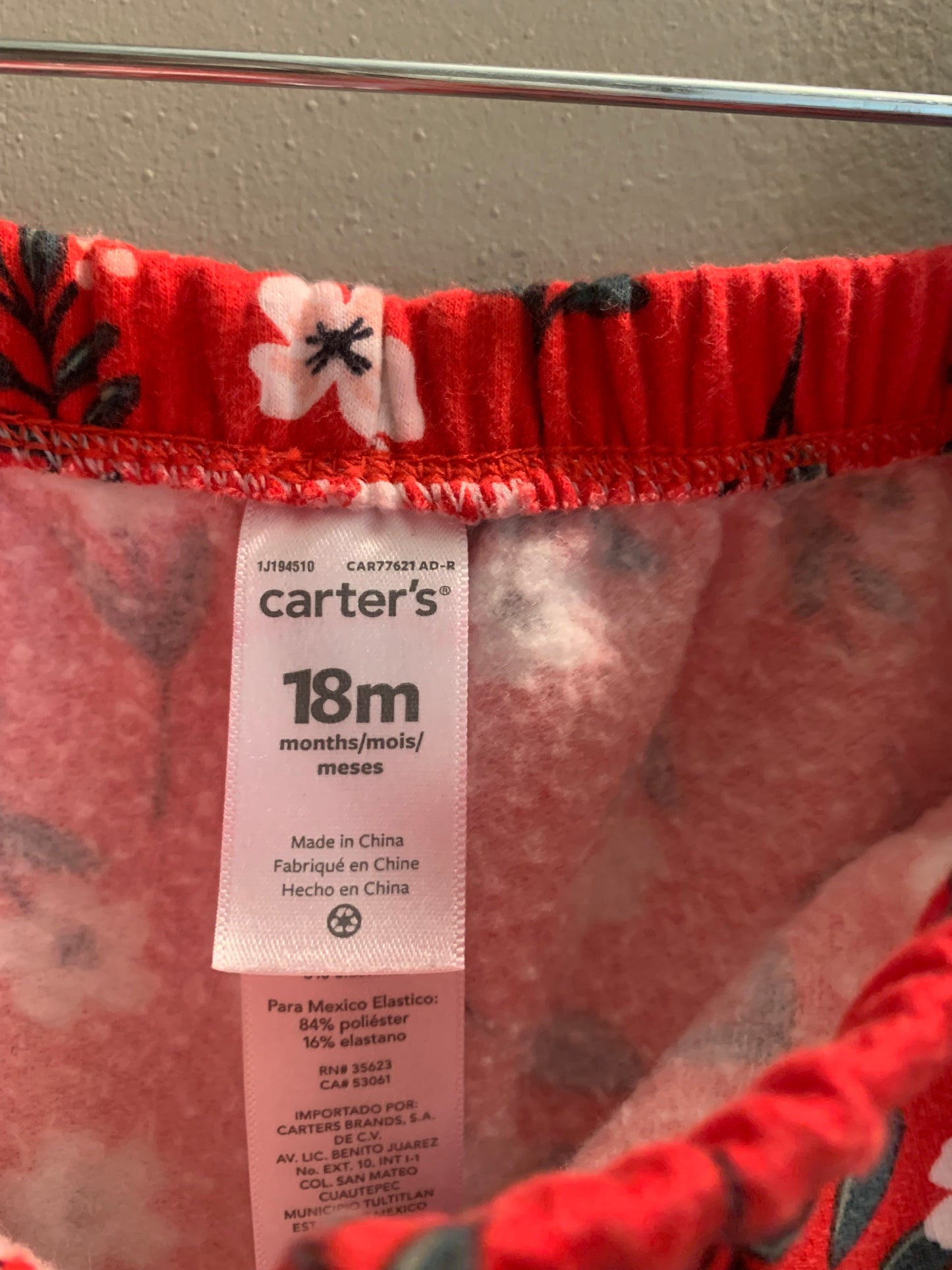 Carter’s Floral Red Pants Sz 18 months