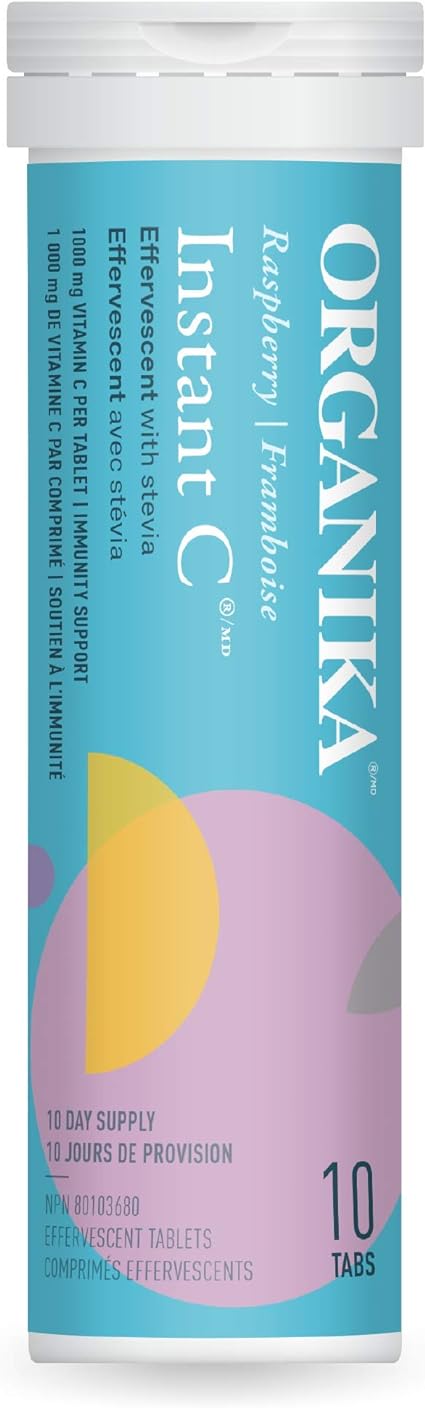 Organika Instant-C Effervescent - Raspberry, 1000mg Vitamin C, Immune Support Tablets