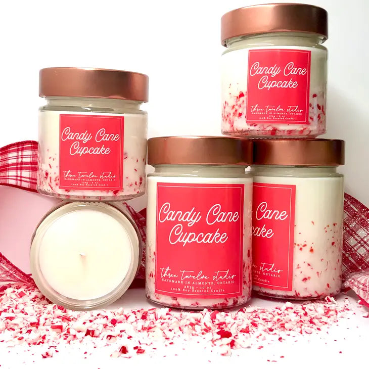 Candy Cane Cupcake Candle, Holiday Gift Candle | 6 oz