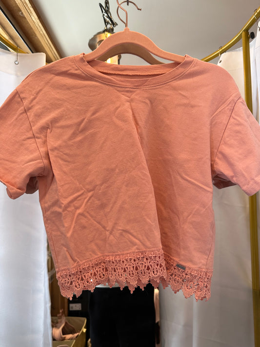 Hollister Lace Hem Crop T Sz S