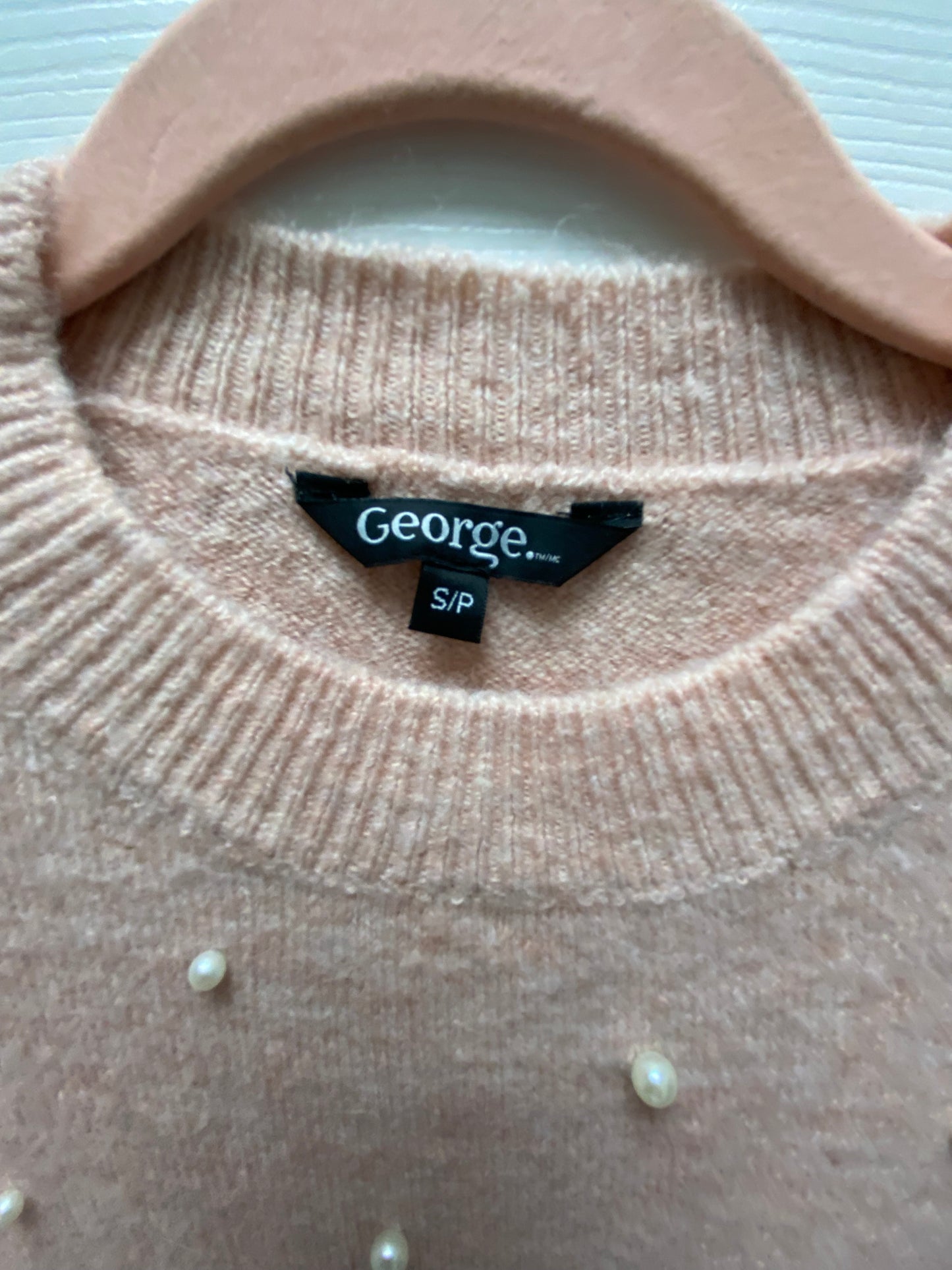 George Pink Sweater w Pearls Sz S