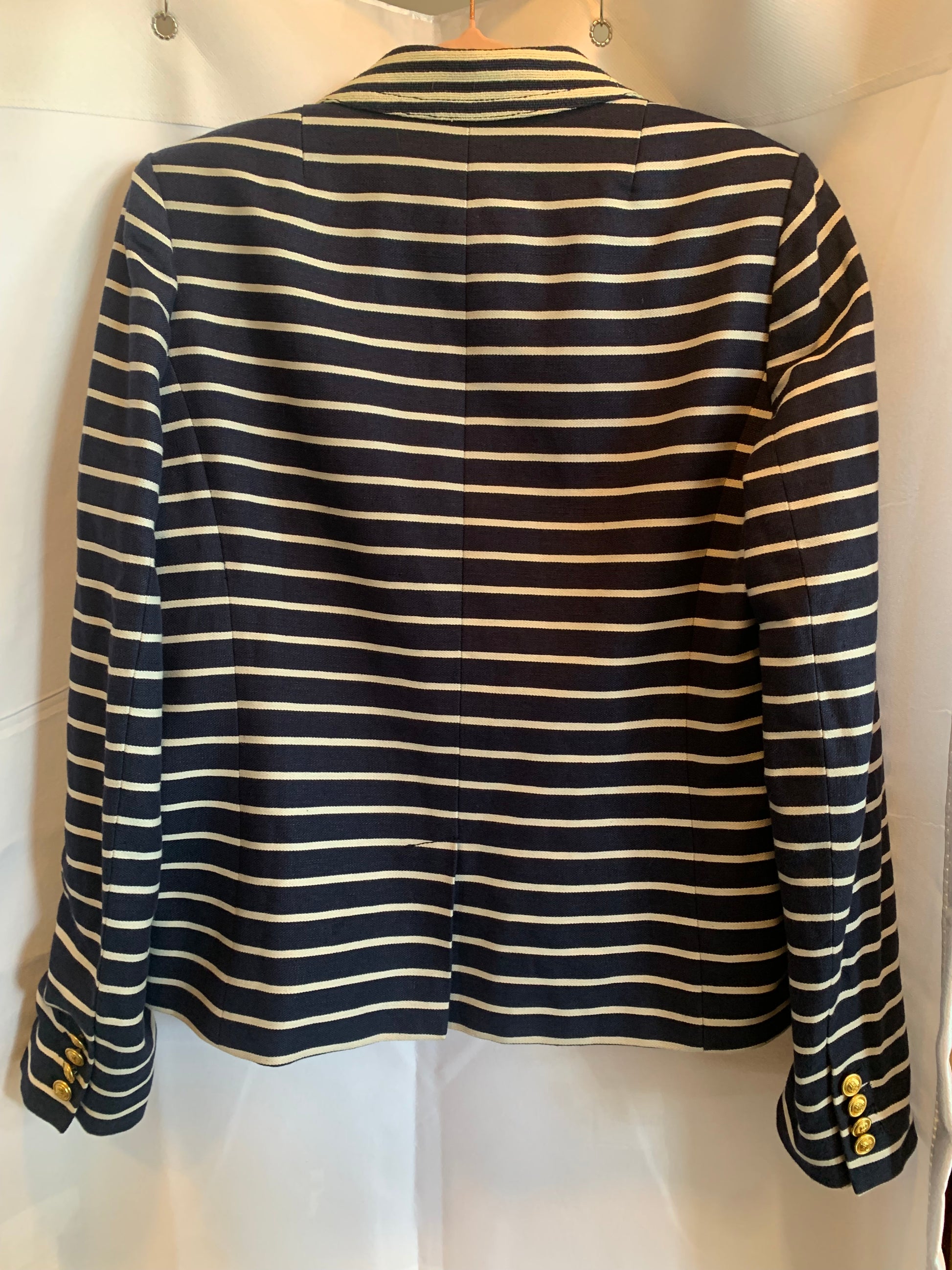 J. Crew Nautical Navy Striped Blazer Size 10. Back. 