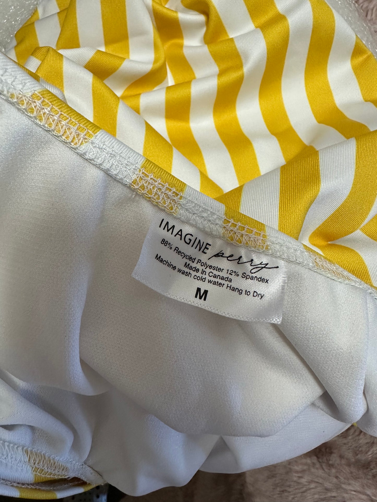 Yellow and White Striped Imagine Perry x JH Swimsuit in Size Medium