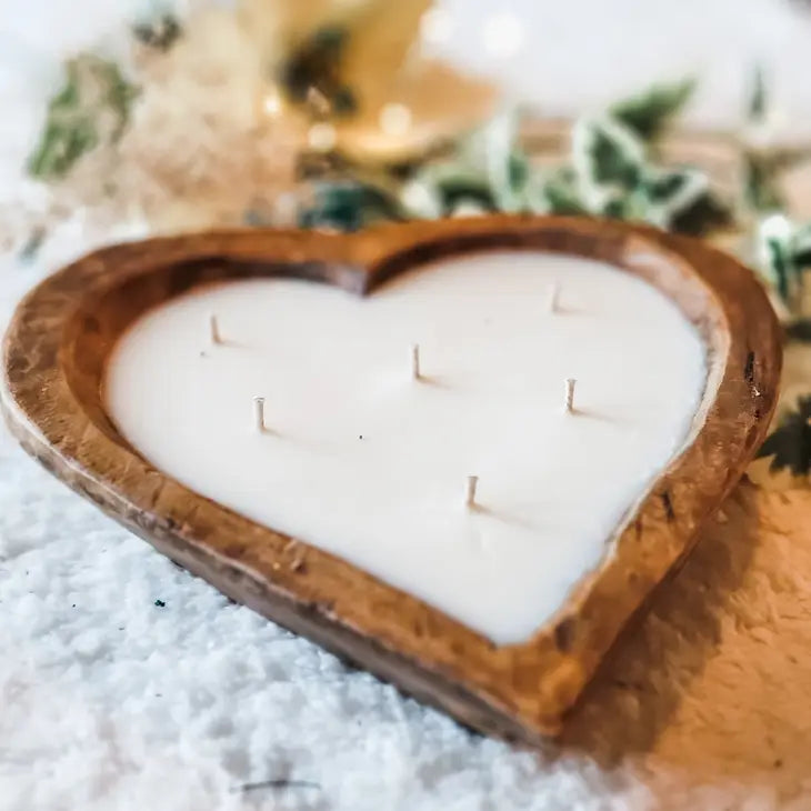 Dough Bowl Candle - Heart Shaped, 6 Wick Refillable