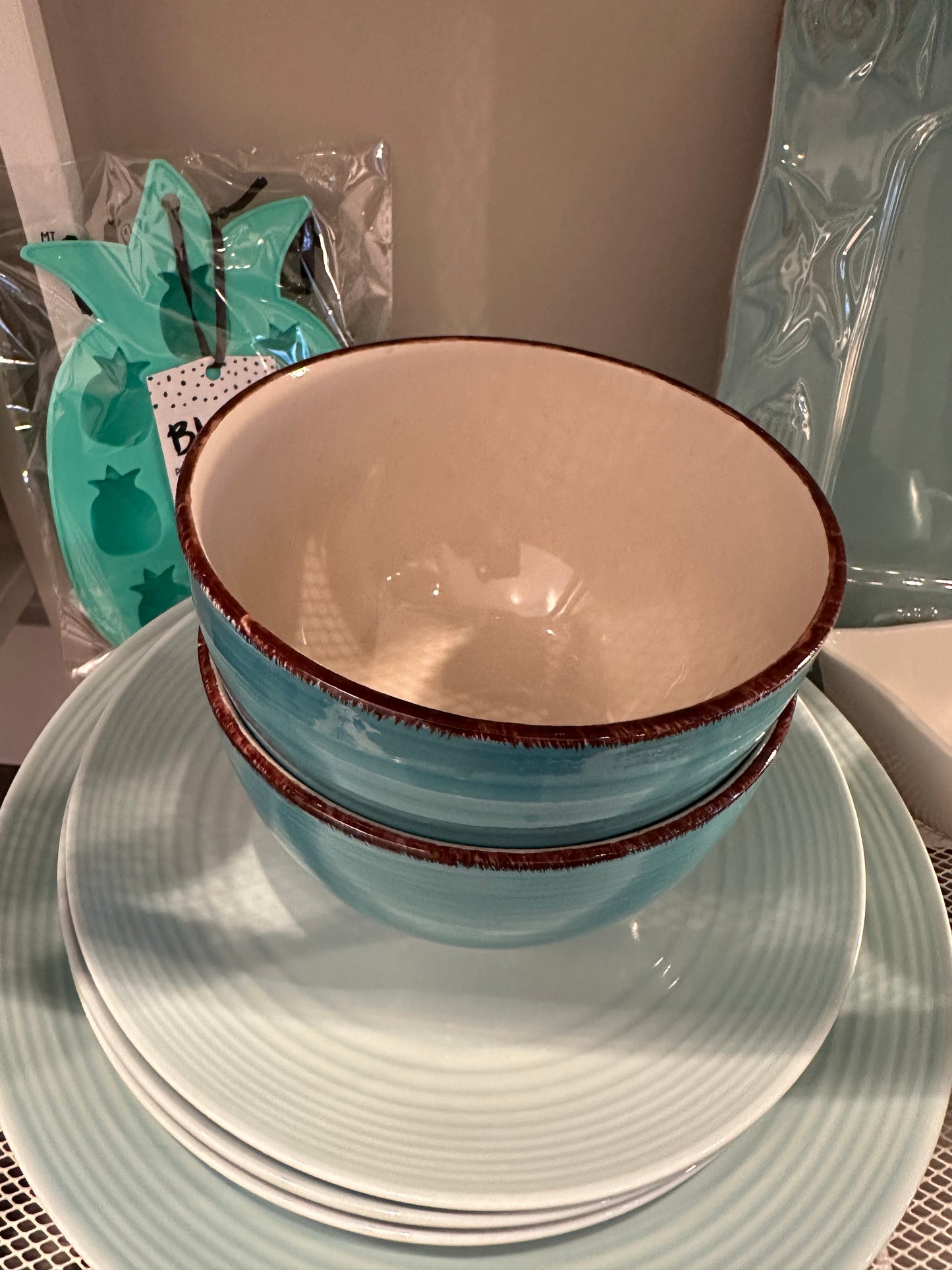 Royal Norfolk Teal Bowls with Brown Rim