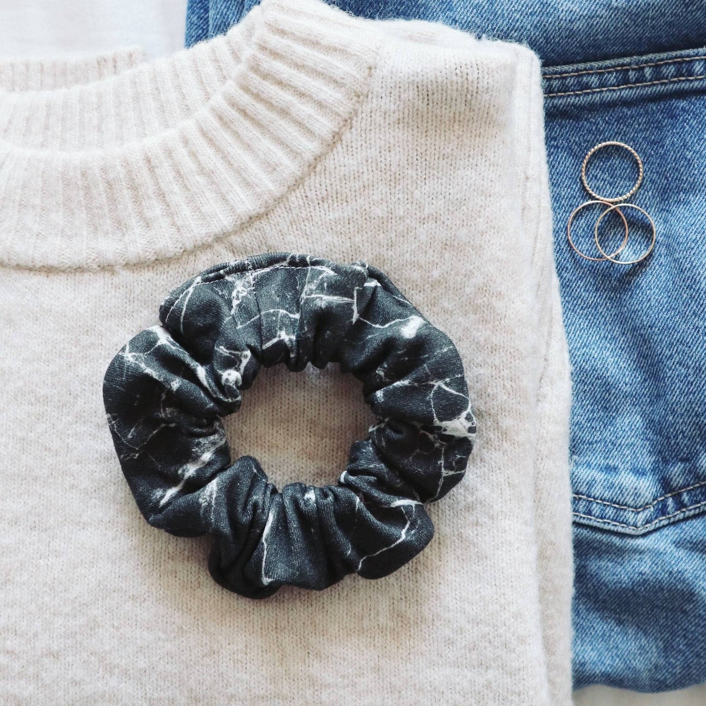 Cotton Hair Scrunchie - Black Marble