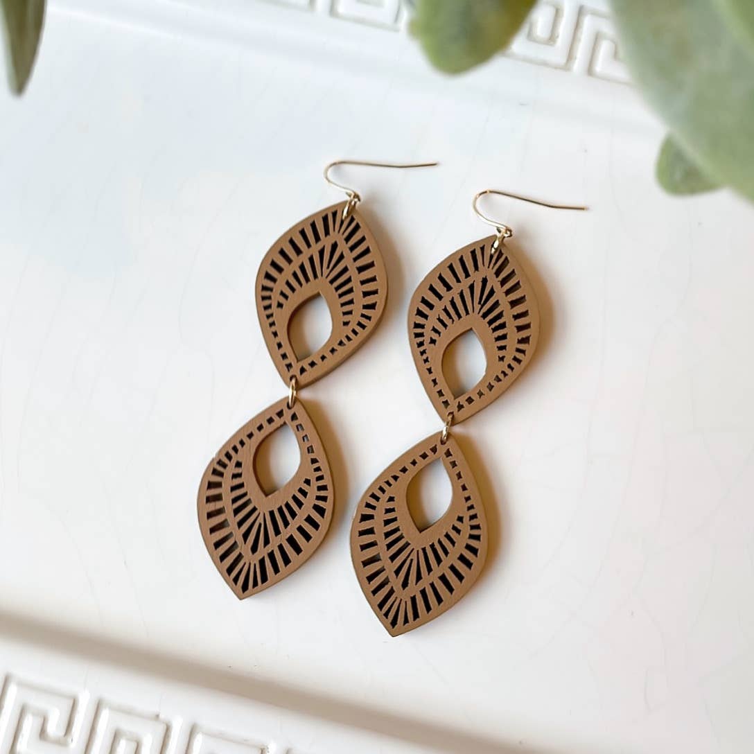 Boho Wood Double Marquis Earring