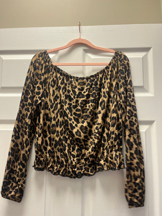 H&M Off Shoulder Leopard Top Sz S