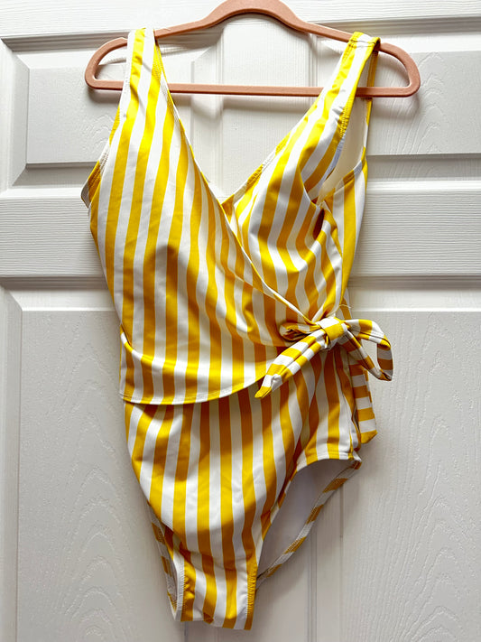 Yellow and White Striped Imagine Perry x JH Swimsuit in Size Medium