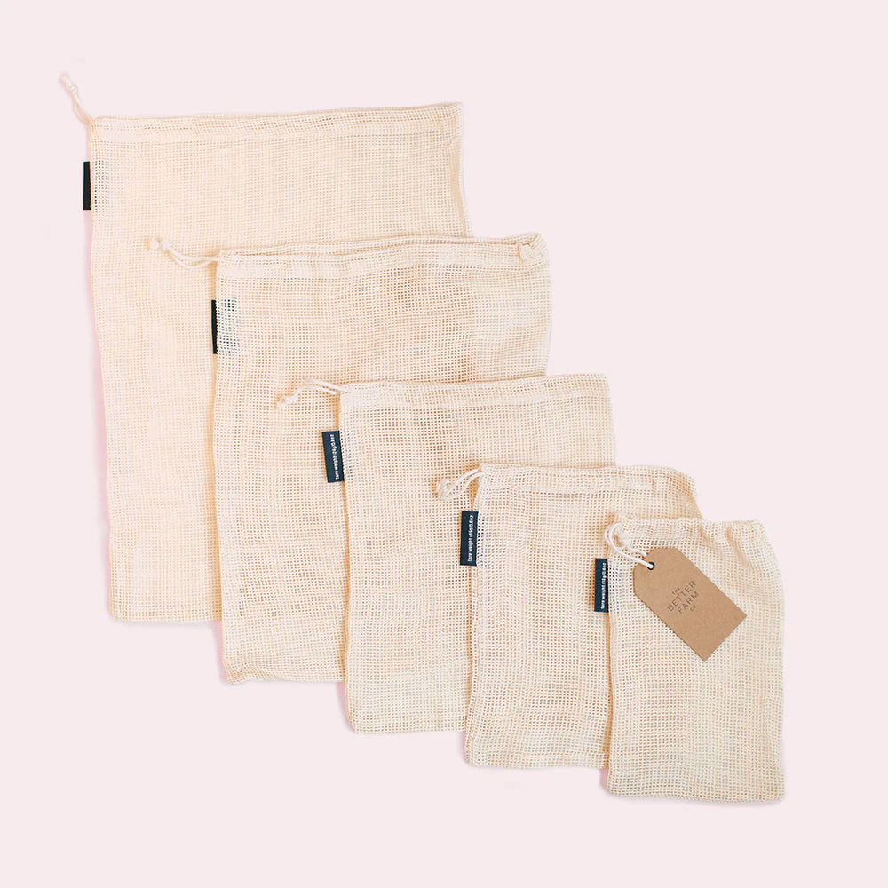 The Better Farm Co Natural Cotton Mesh Bags - Set of 5 Variety Bundle