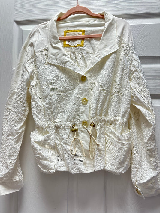 White Lace Anthropologie Jacket in a Size Medium with long sleeves