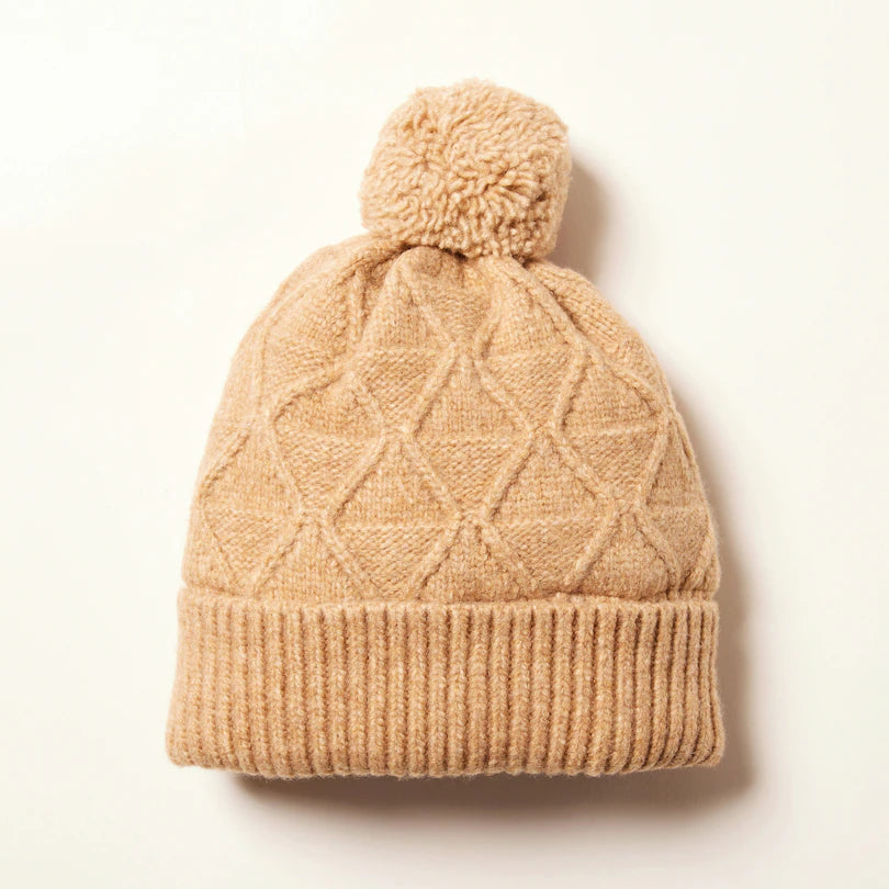 chalet brown beige pom hat beanie