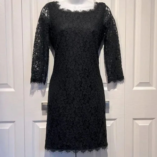 Diane Von Furstenburg Black Lace Dress Size 2 ASO Meghan Markle
