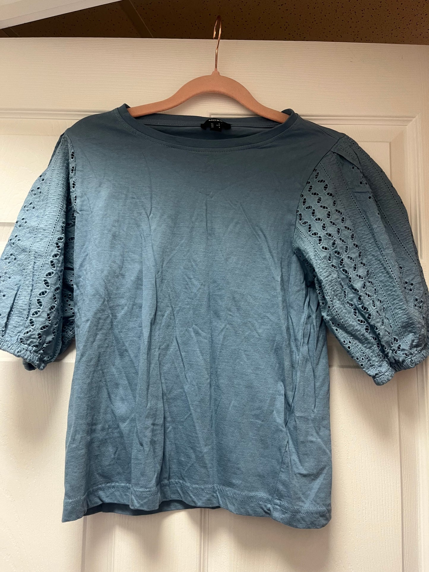 Mexx Blouse Blue Size Small With Eyelet Sleeves