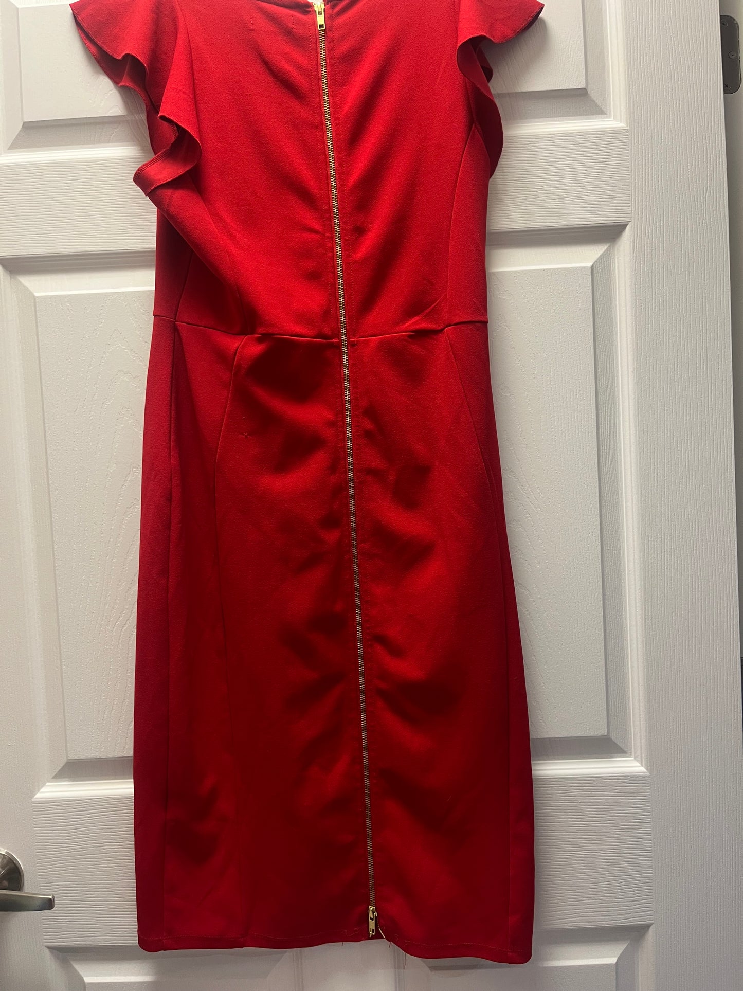 Bebe Red Dress Sz 12 w Ruffle Cap Sleeve