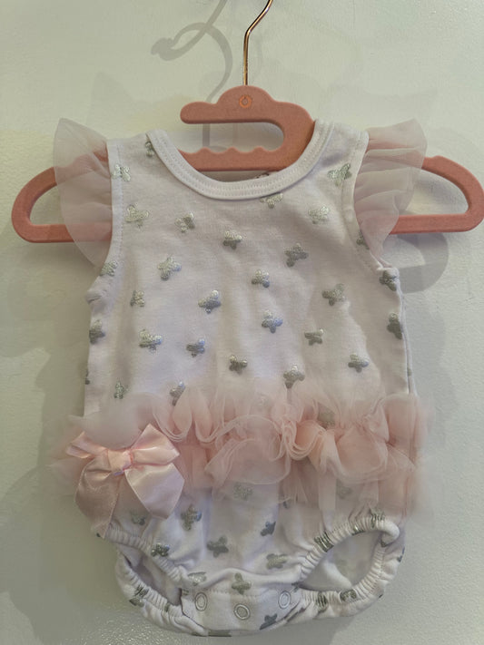 Butterfly with pink ruffle baby onesie