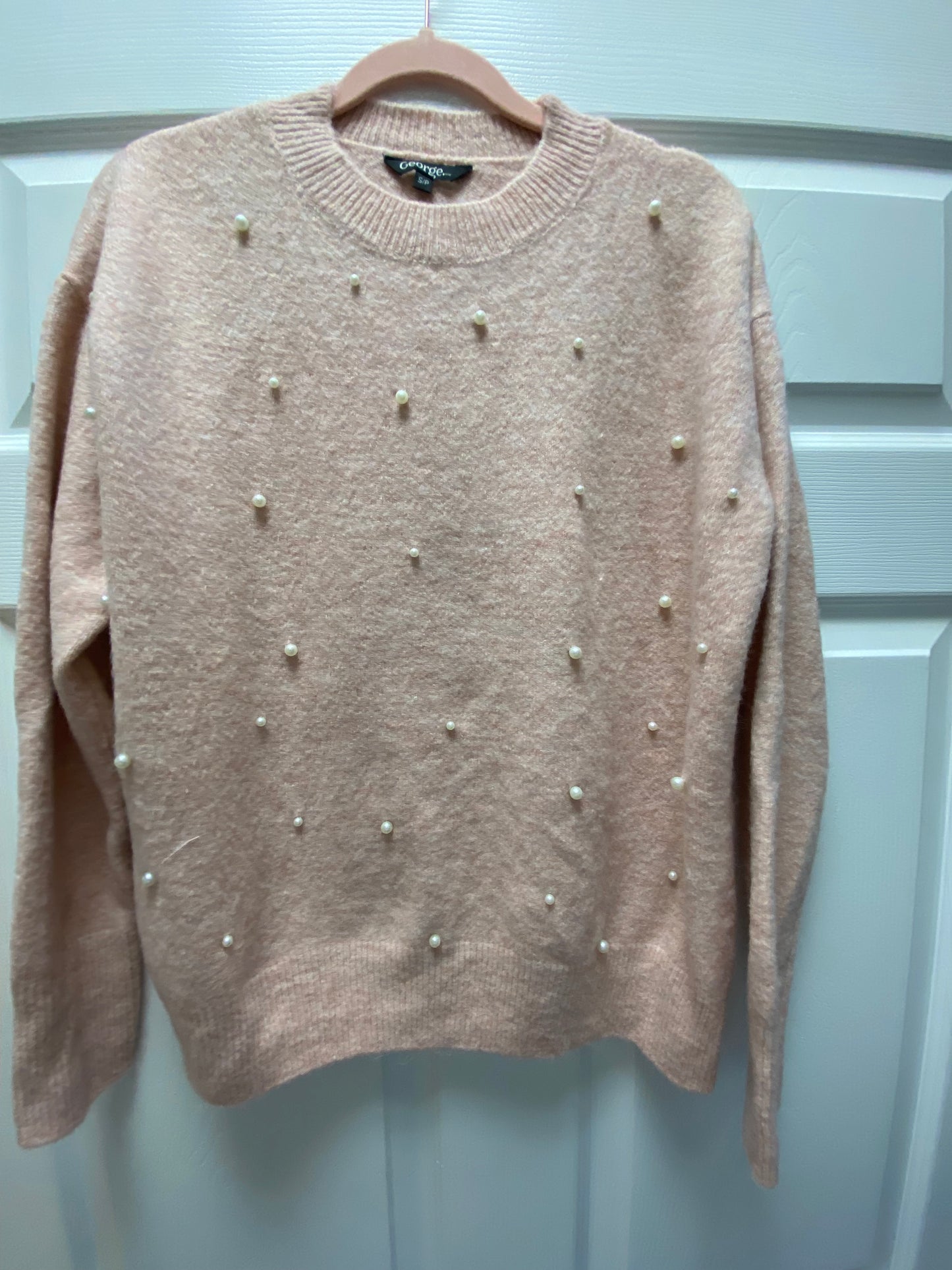 George Pink Sweater w Pearls Sz S