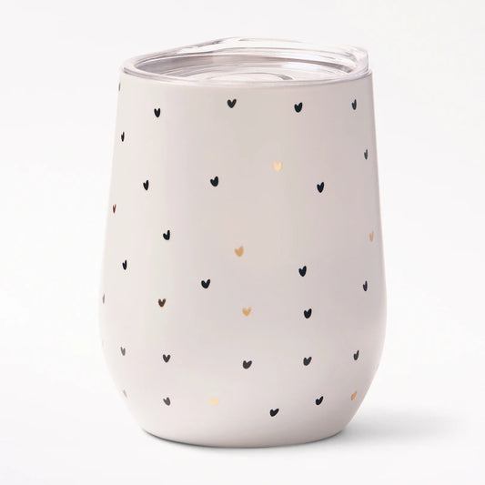 INSULATED WINE TUMBLER - Pink with Hearts